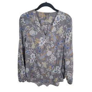 Brina & Em Blouse Small Womens Roll Tab Sleeve V Neck Multicolor Flowy Floral